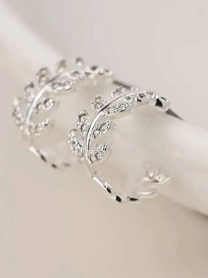 POM Silver Plated Crystal Leaf Earrings
