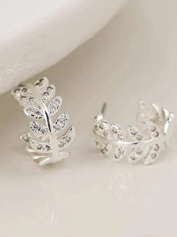POM Silver Plated Crystal Leaf Earrings