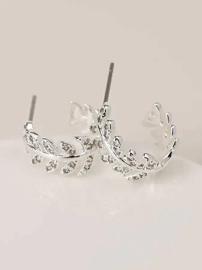 POM Silver Plated Crystal Leaf Earrings