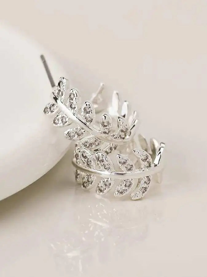 POM Silver Plated Crystal Leaf Earrings