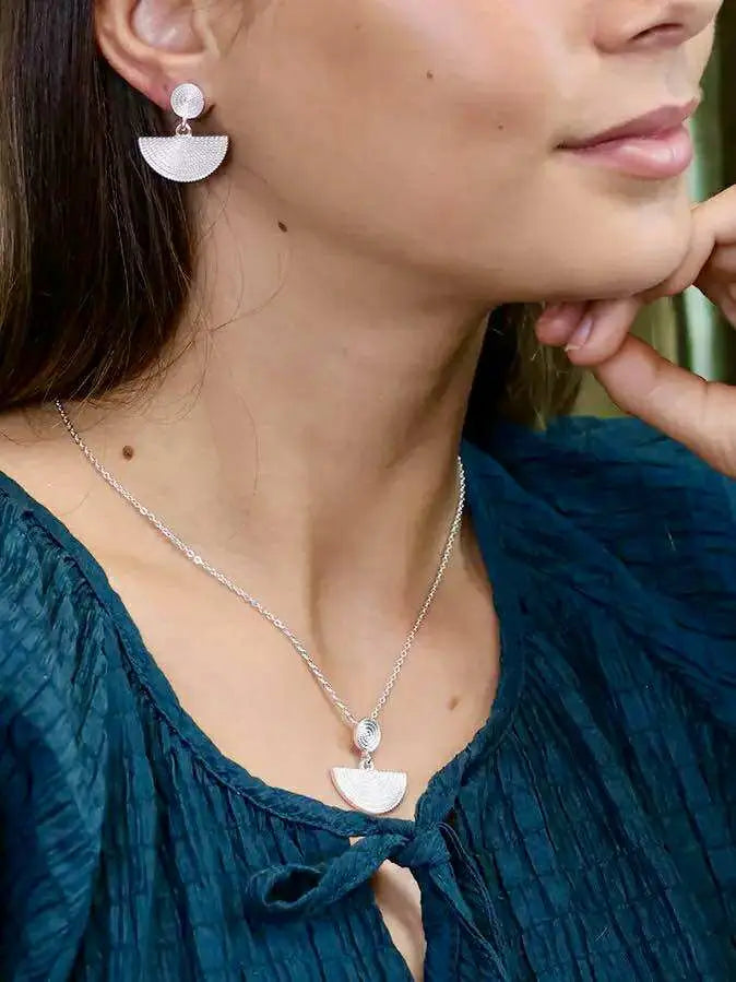 POM Silver Plated Disc and Half Moon Earrings