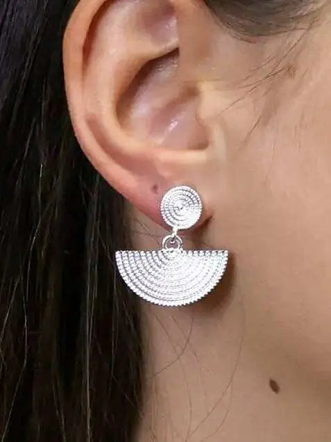 POM Silver Plated Disc and Half Moon Earrings