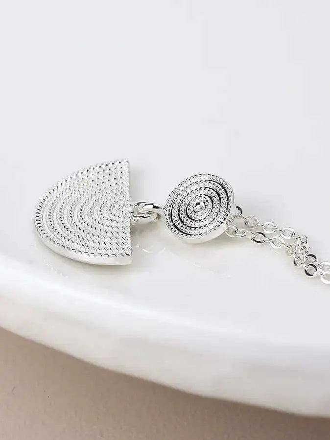 POM Silver Plated Disc and Half Moon Necklace
