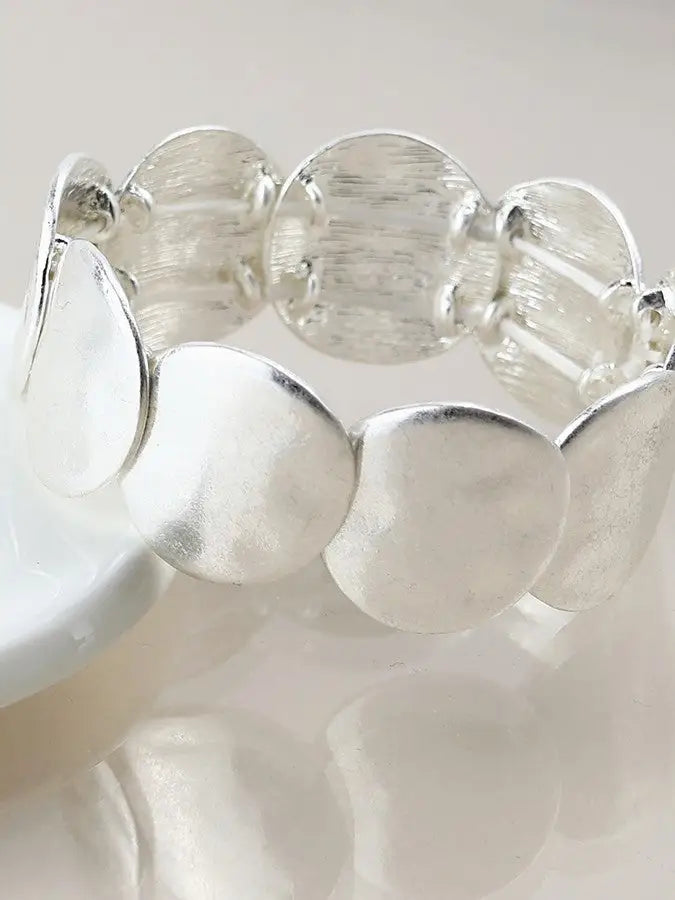 POM Silver Plated Worn Disc Stretch Bracelet