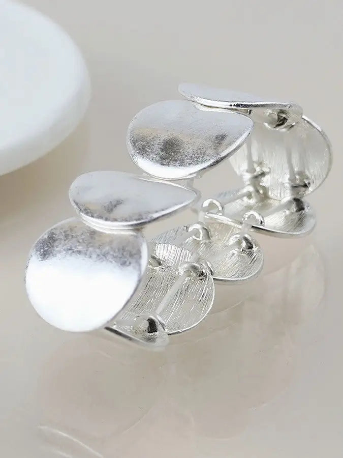 POM Silver Plated Worn Disc Stretch Bracelet