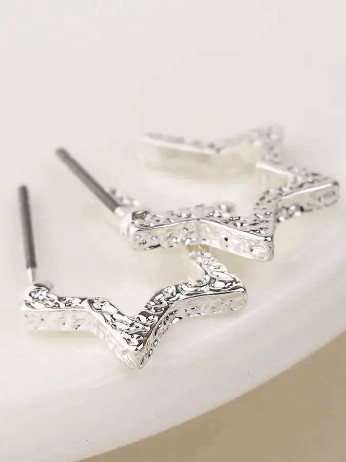 POM Textured Star Hoop Earrings