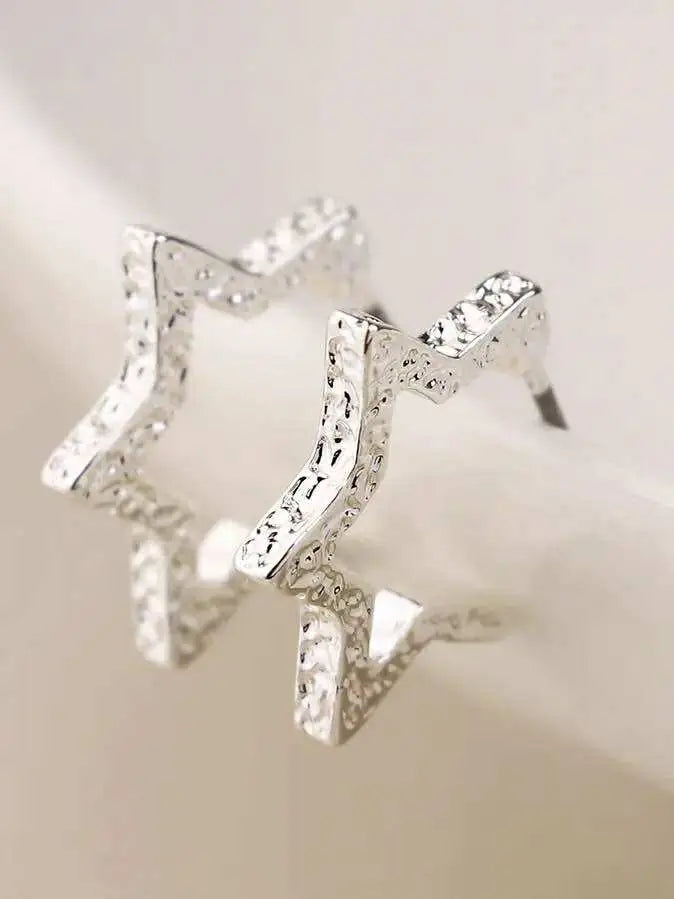 POM Textured Star Hoop Earrings