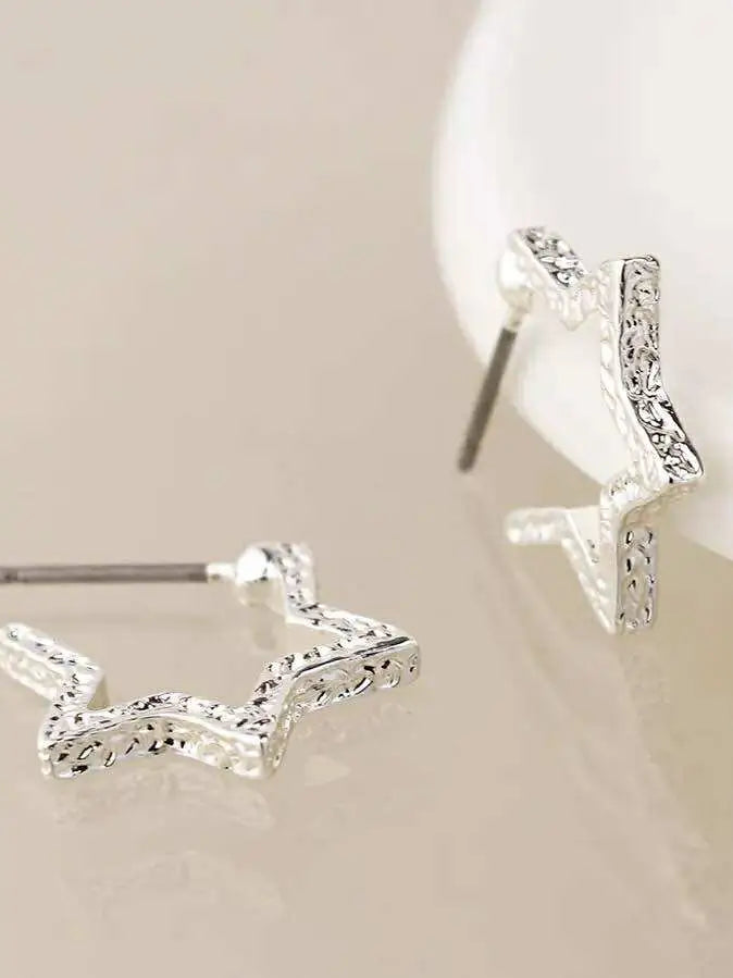 POM Textured Star Hoop Earrings