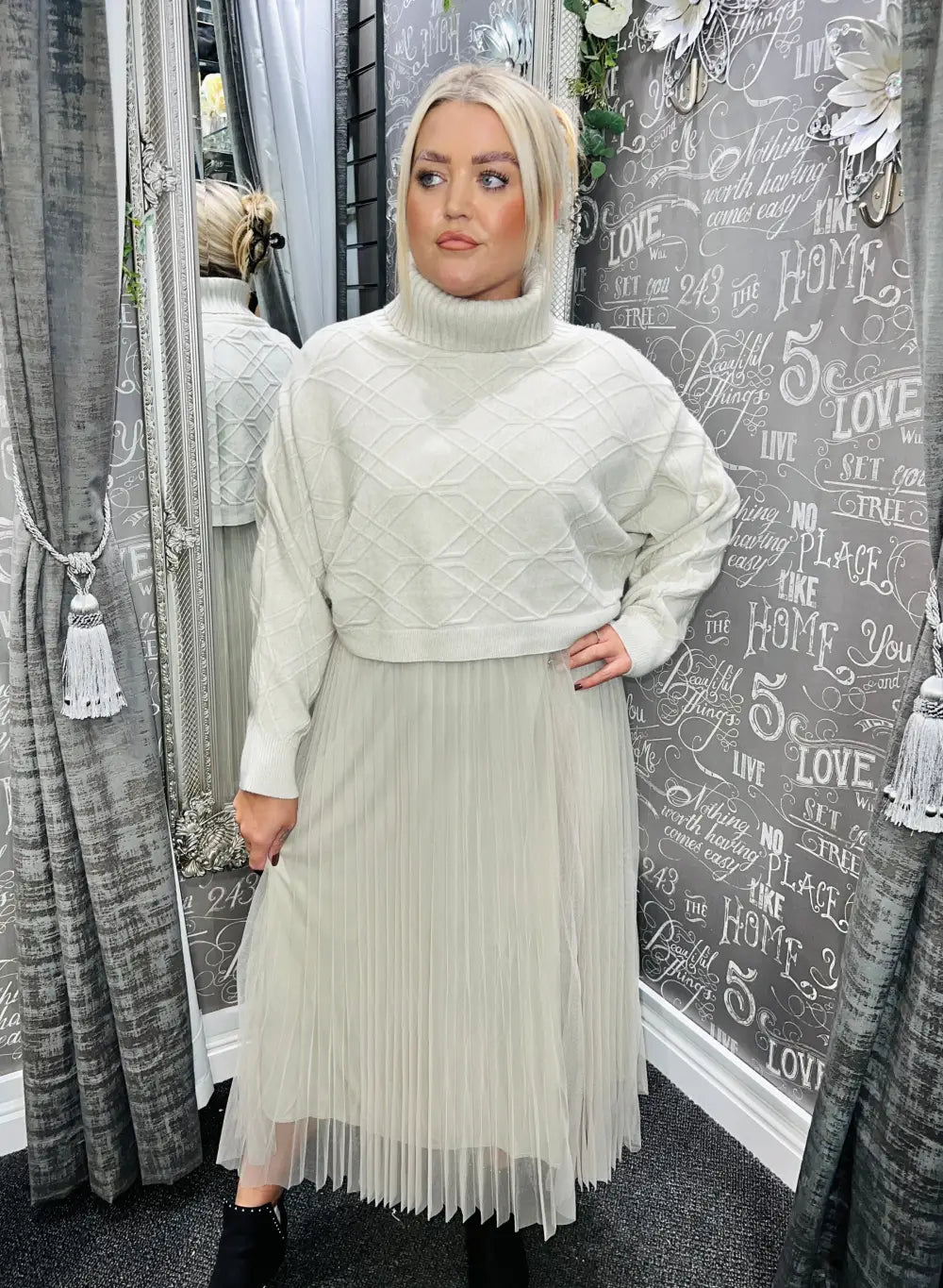 Priya Two Piece Pleated Tulle Dress BEIGE - Dress