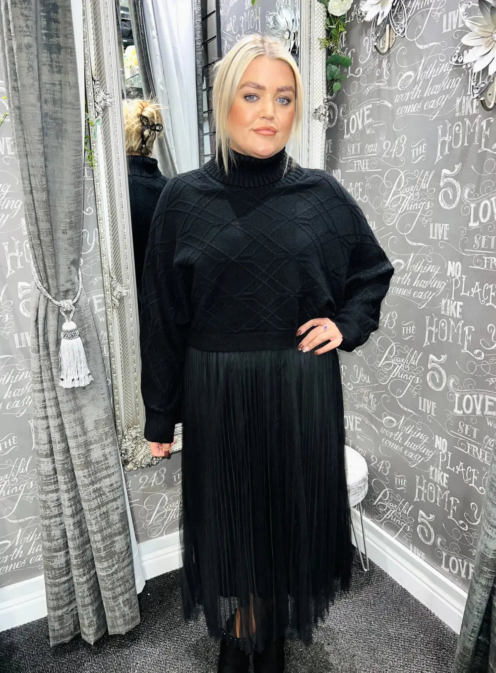 Priya Two Piece Pleated Tulle Dress BLACK - Dress