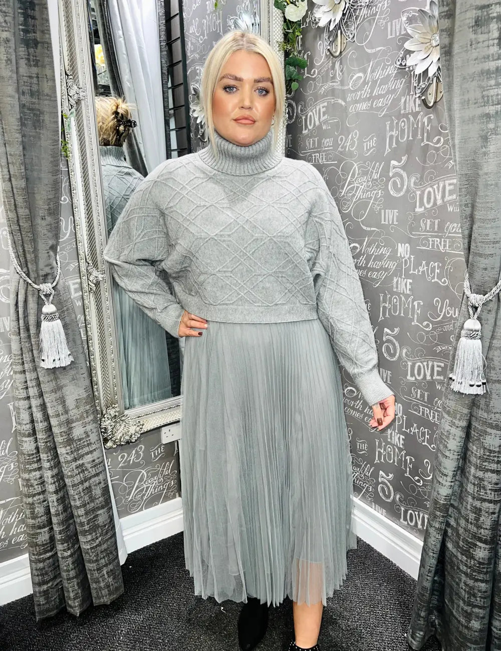 Priya Two Piece Pleated Tulle Dress GREY - Dress