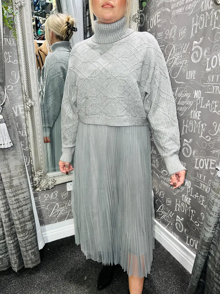 Priya Two Piece Pleated Tulle Dress GREY - Dress