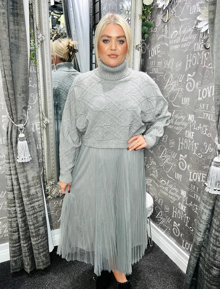 Priya Two Piece Pleated Tulle Dress GREY - Dress