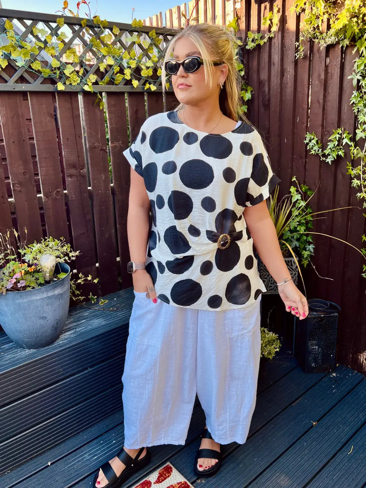 Remi Polka Dot Buckle Top BLACK