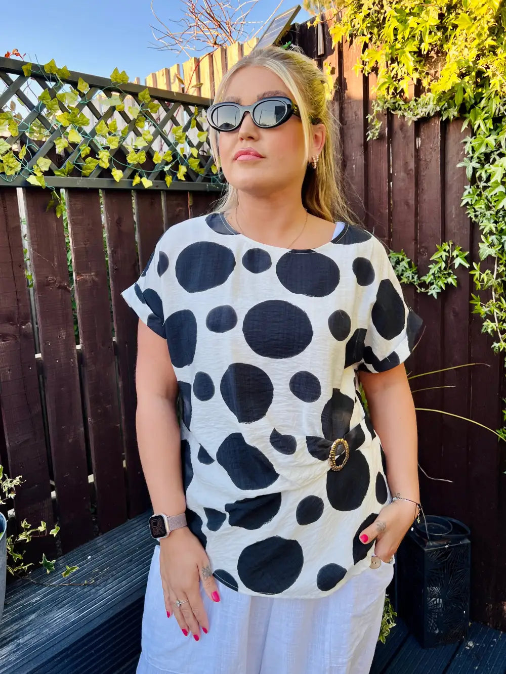 Remi Polka Dot Buckle Top BLACK