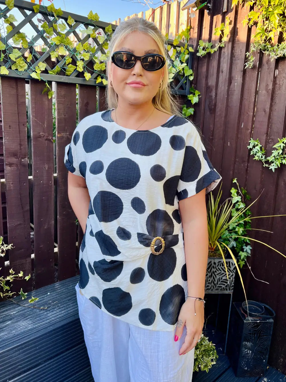 Remi Polka Dot Buckle Top BLACK