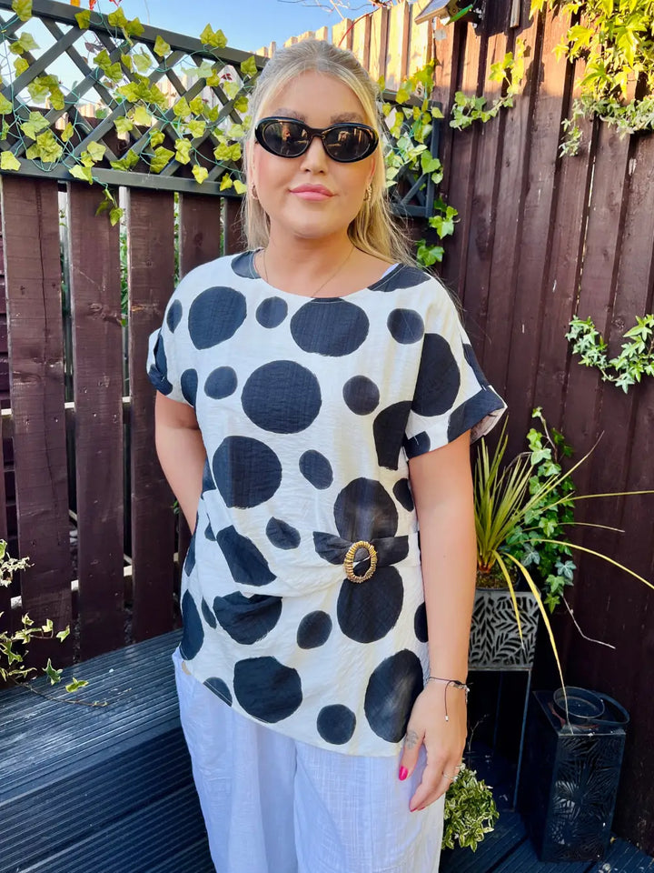 Remi Polka Dot Buckle Top BLACK