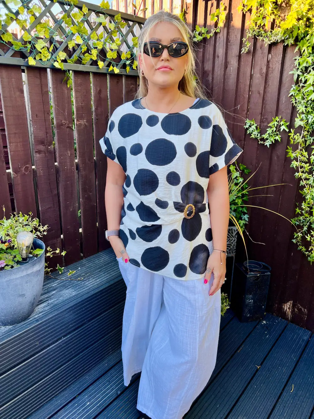 Remi Polka Dot Buckle Top BLACK