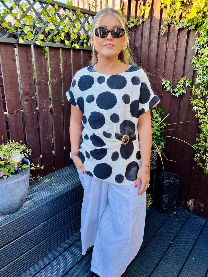 Remi Polka Dot Buckle Top BLACK
