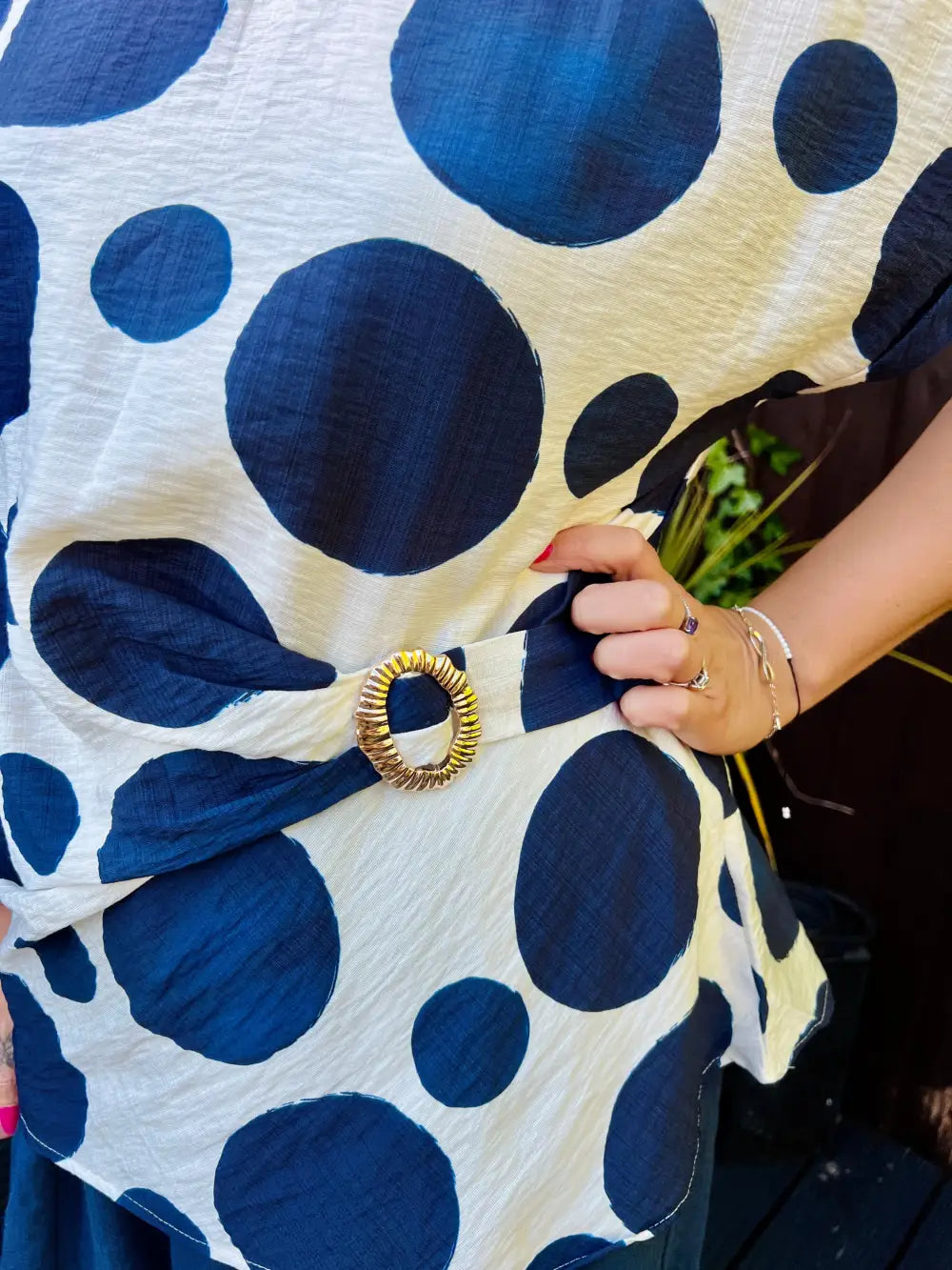 Remi Polka Dot Buckle Top NAVY