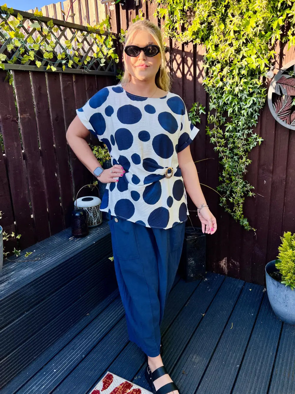 Remi Polka Dot Buckle Top NAVY