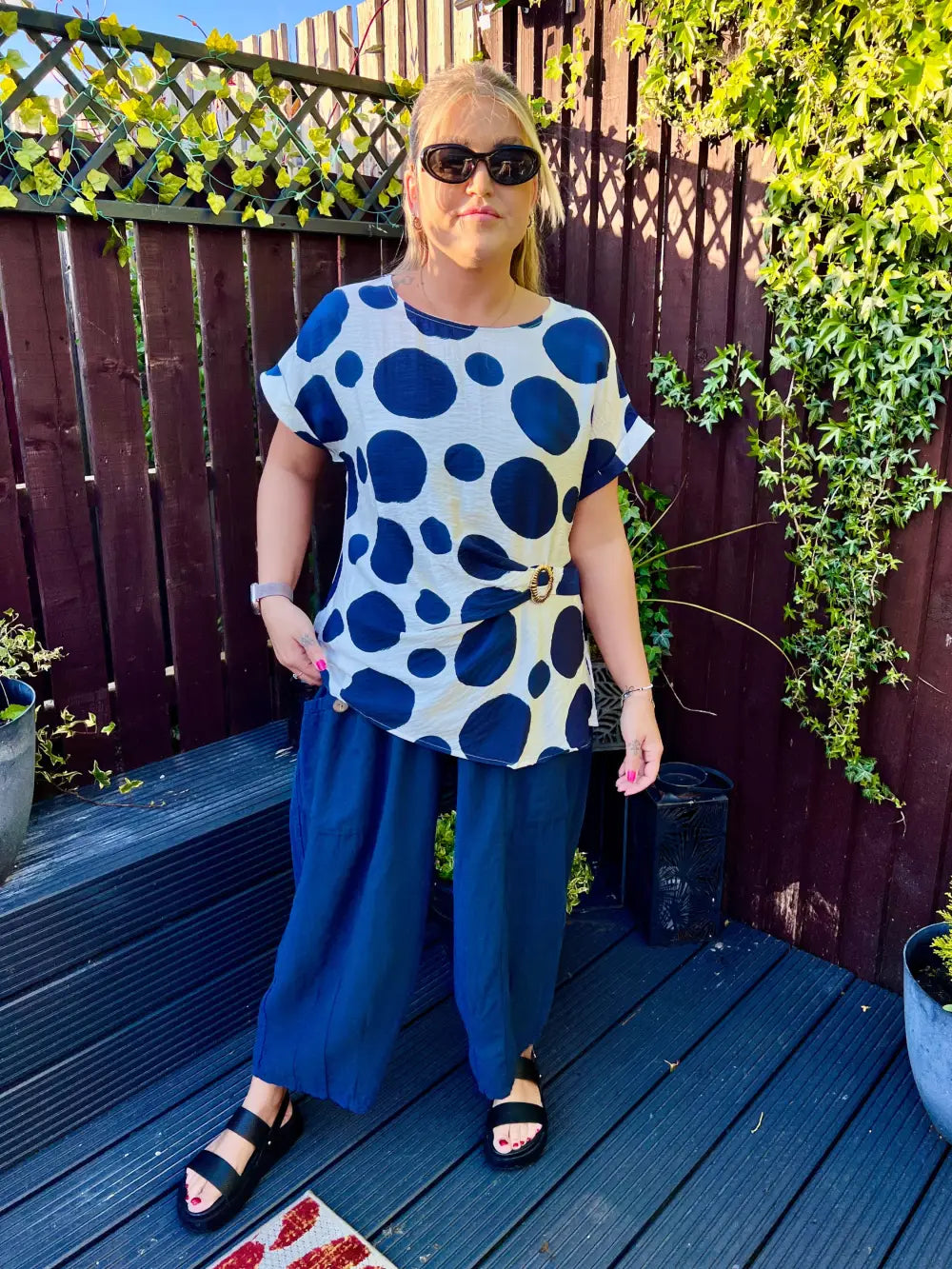 Remi Polka Dot Buckle Top NAVY