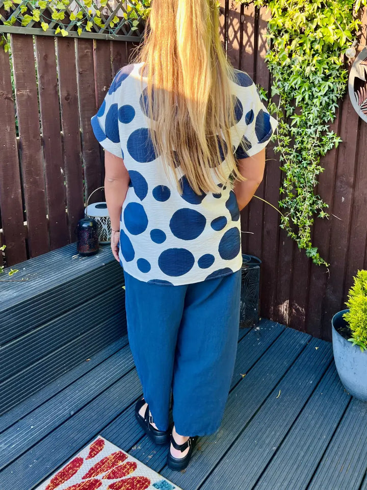 Remi Polka Dot Buckle Top NAVY