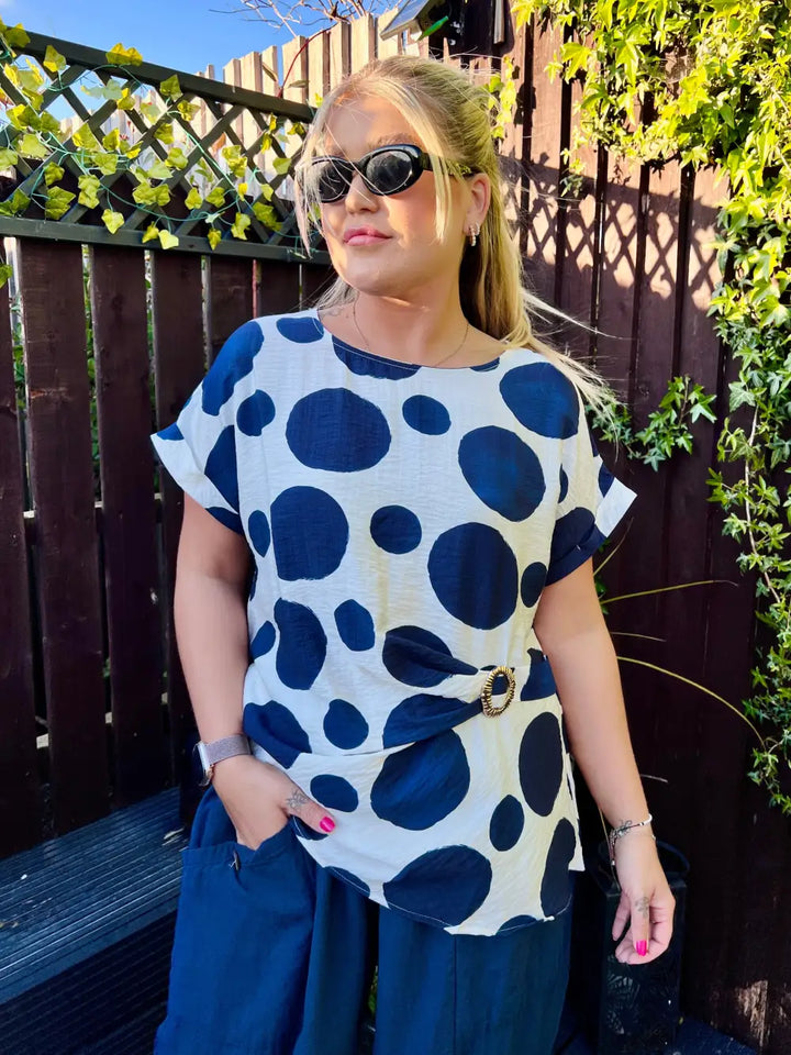 Remi Polka Dot Buckle Top NAVY