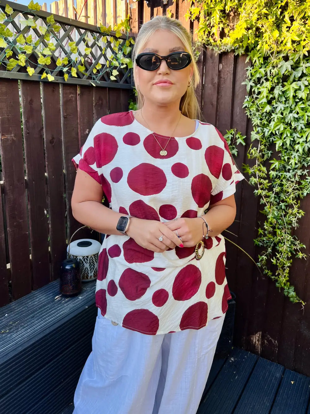Remi Polka Dot Buckle Top WINE