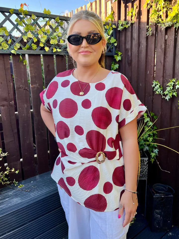 Remi Polka Dot Buckle Top WINE