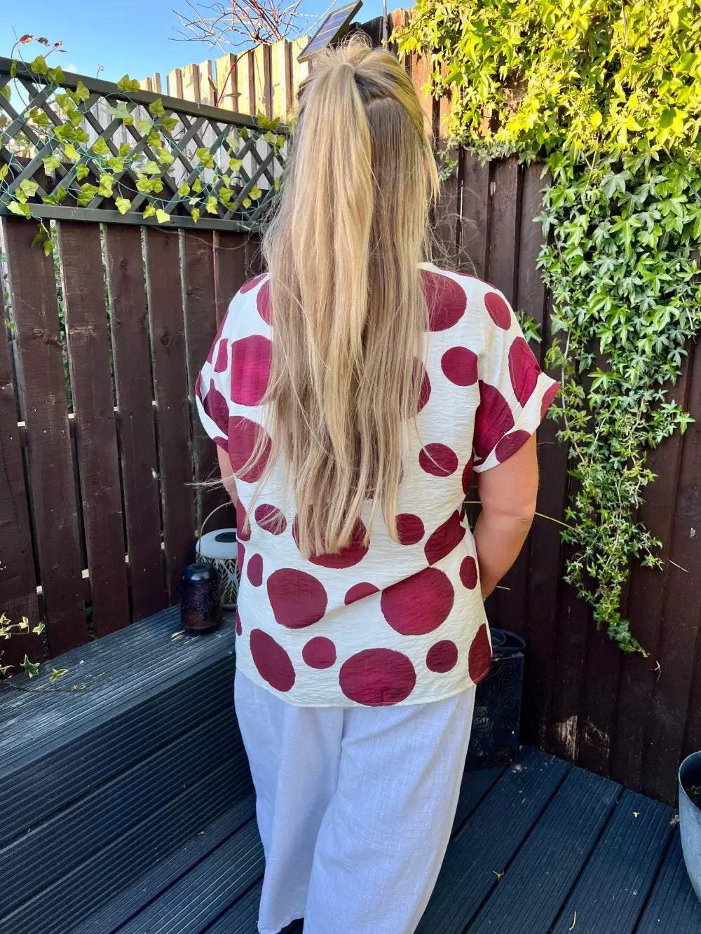 Remi Polka Dot Buckle Top WINE