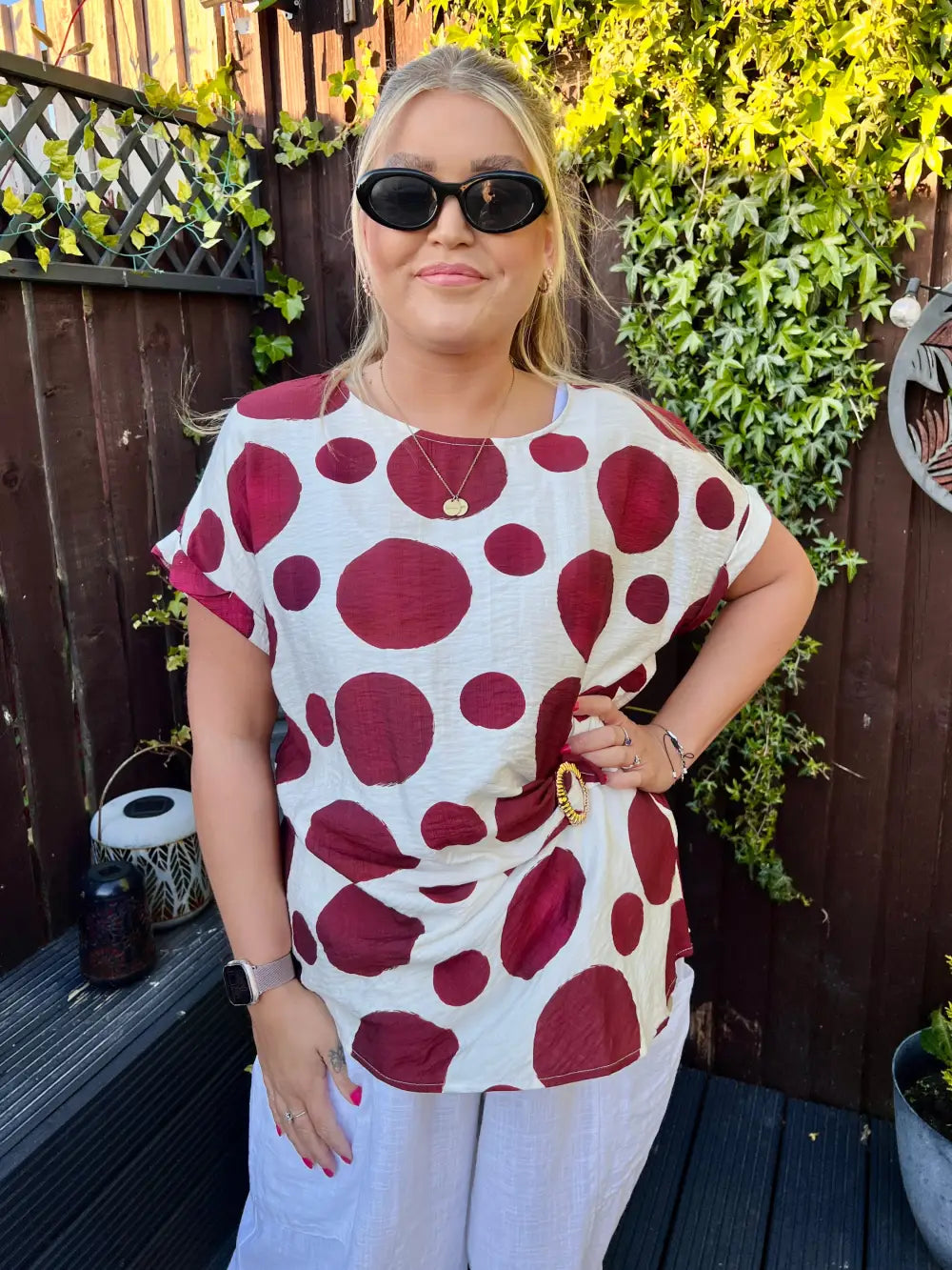 Remi Polka Dot Buckle Top WINE