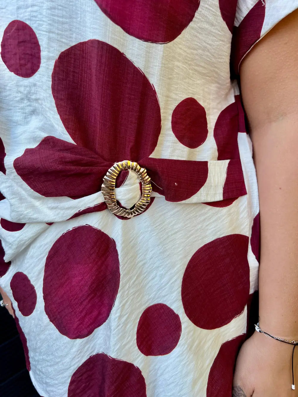 Remi Polka Dot Buckle Top WINE