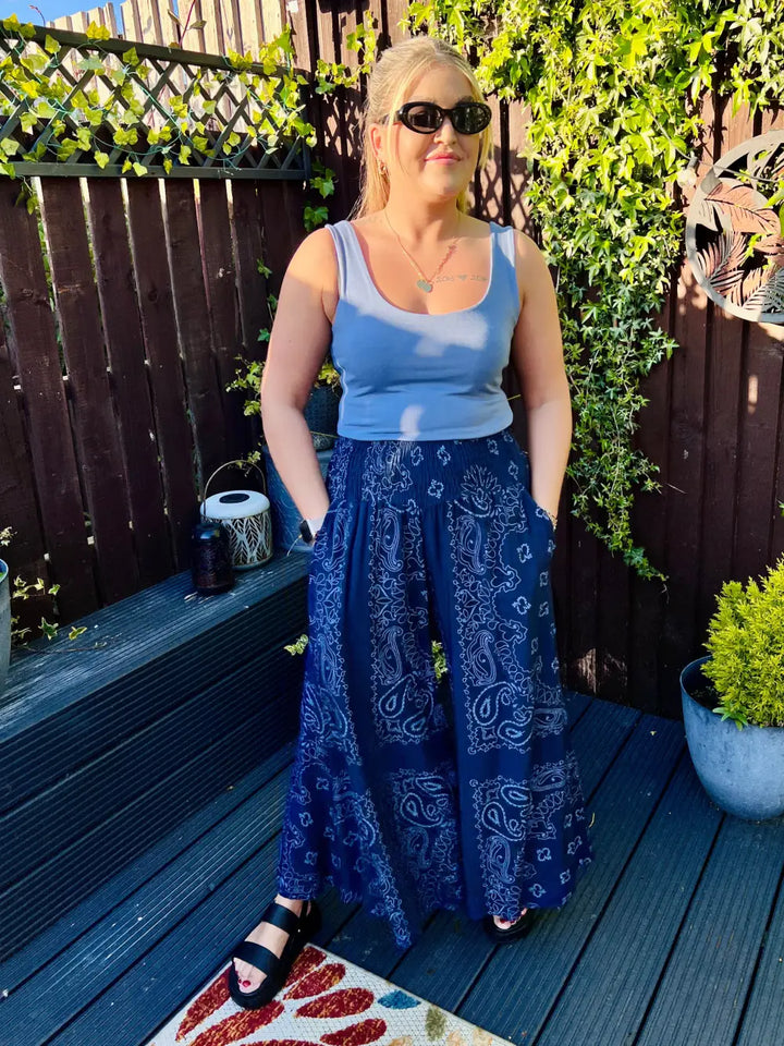 Rhea Bandana Wide Leg Trousers NAVY