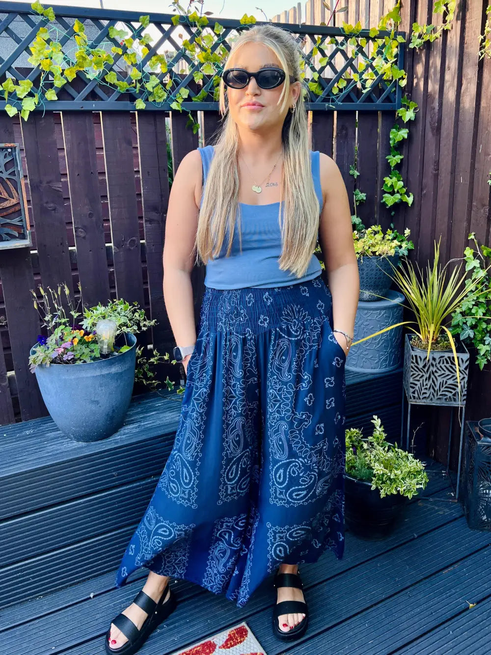 Rhea Bandana Wide Leg Trousers NAVY