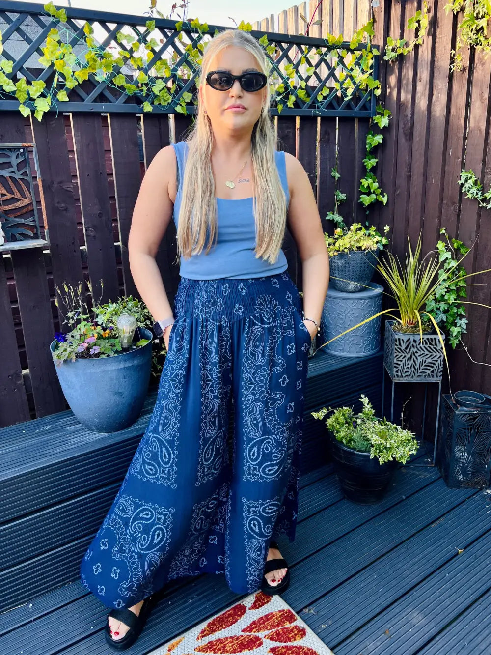 Rhea Bandana Wide Leg Trousers NAVY