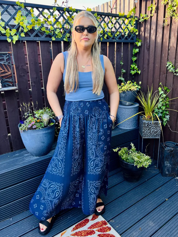 Rhea Bandana Wide Leg Trousers NAVY