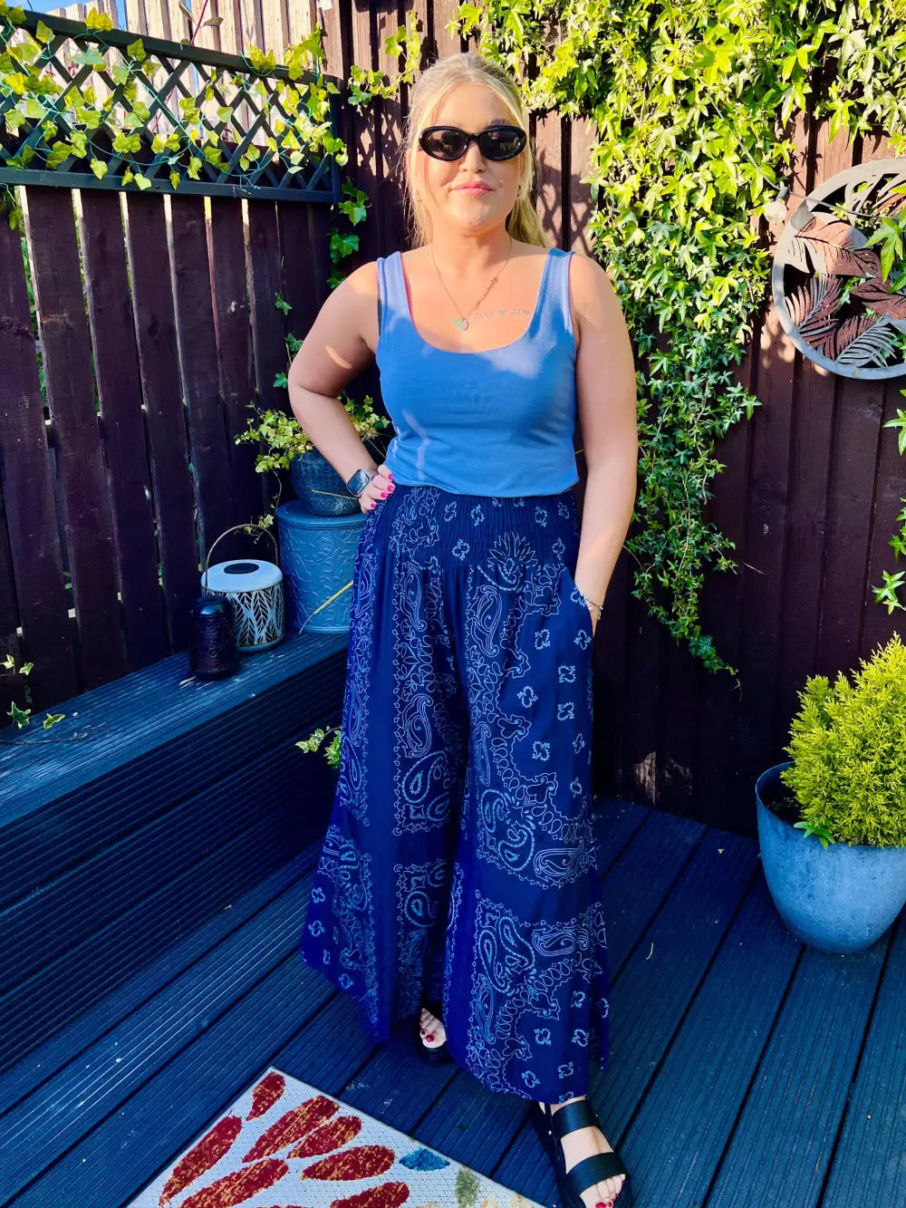 Rhea Bandana Wide Leg Trousers NAVY