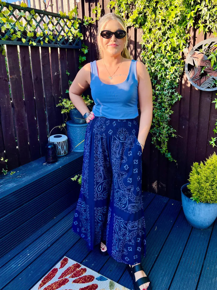 Rhea Bandana Wide Leg Trousers NAVY