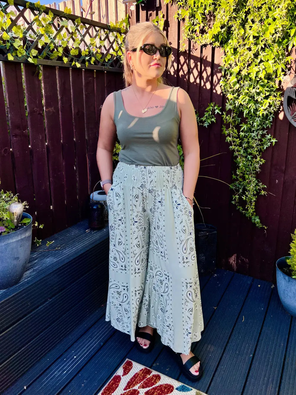 Rhea Bandana Wide Leg Trousers SAGE