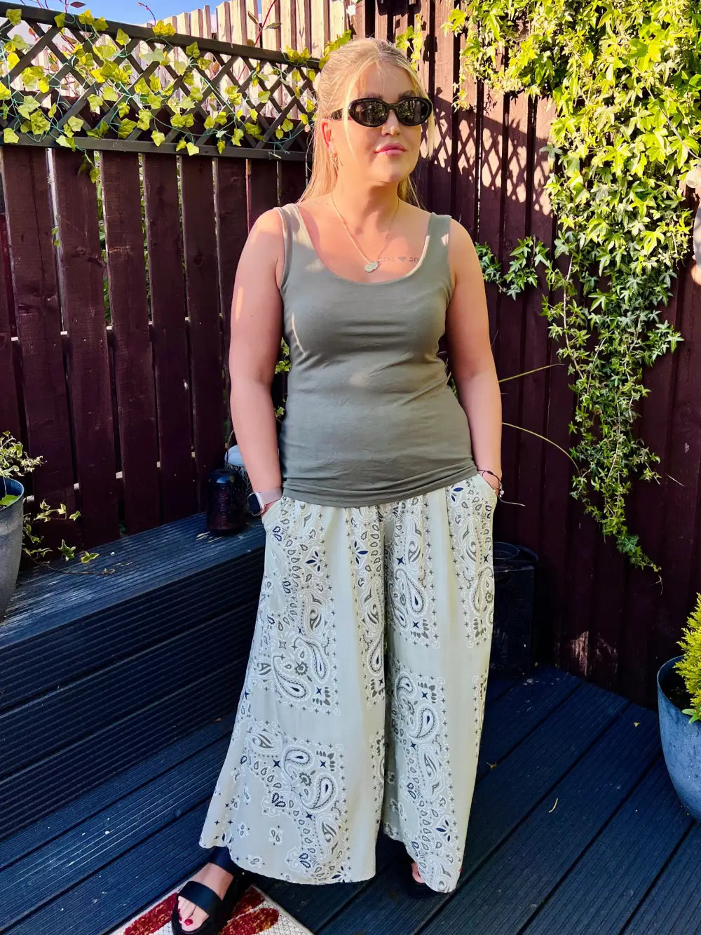 Rhea Bandana Wide Leg Trousers SAGE