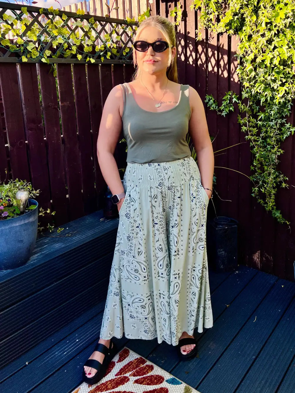 Rhea Bandana Wide Leg Trousers SAGE