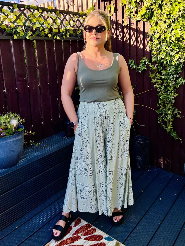 Rhea Bandana Wide Leg Trousers SAGE