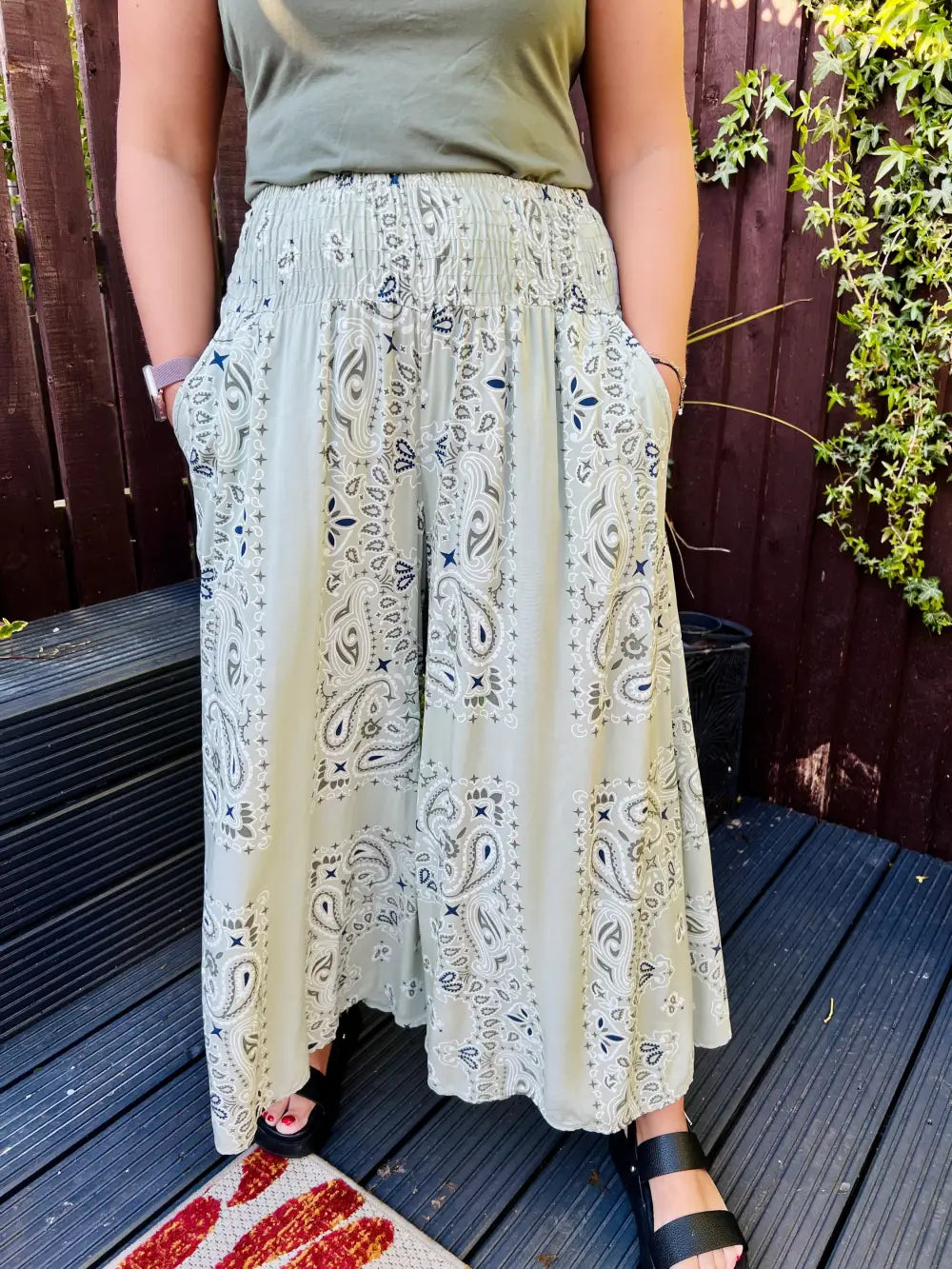 Rhea Bandana Wide Leg Trousers SAGE