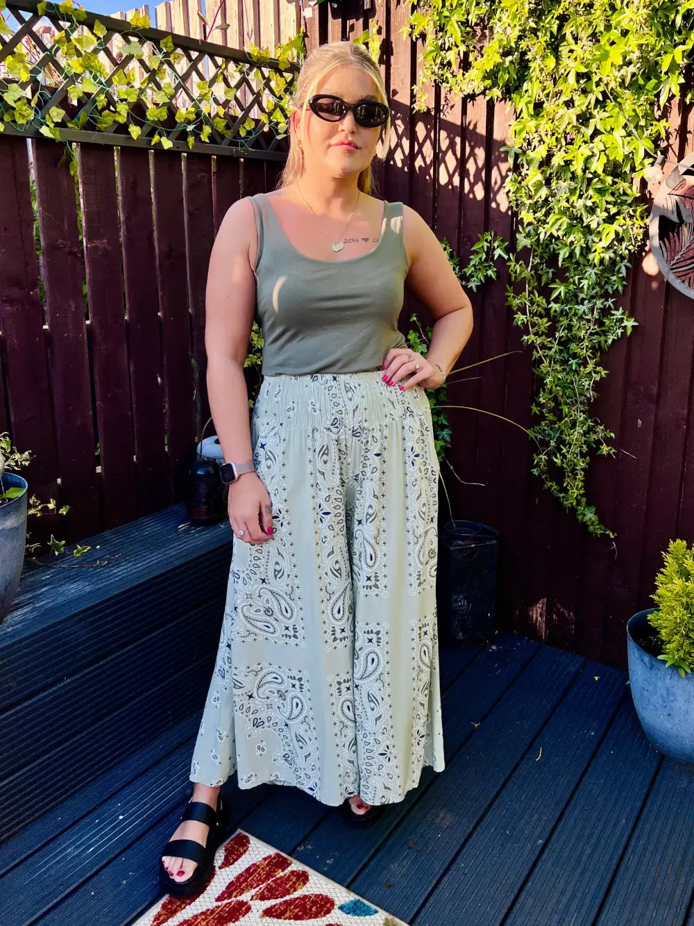 Rhea Bandana Wide Leg Trousers SAGE
