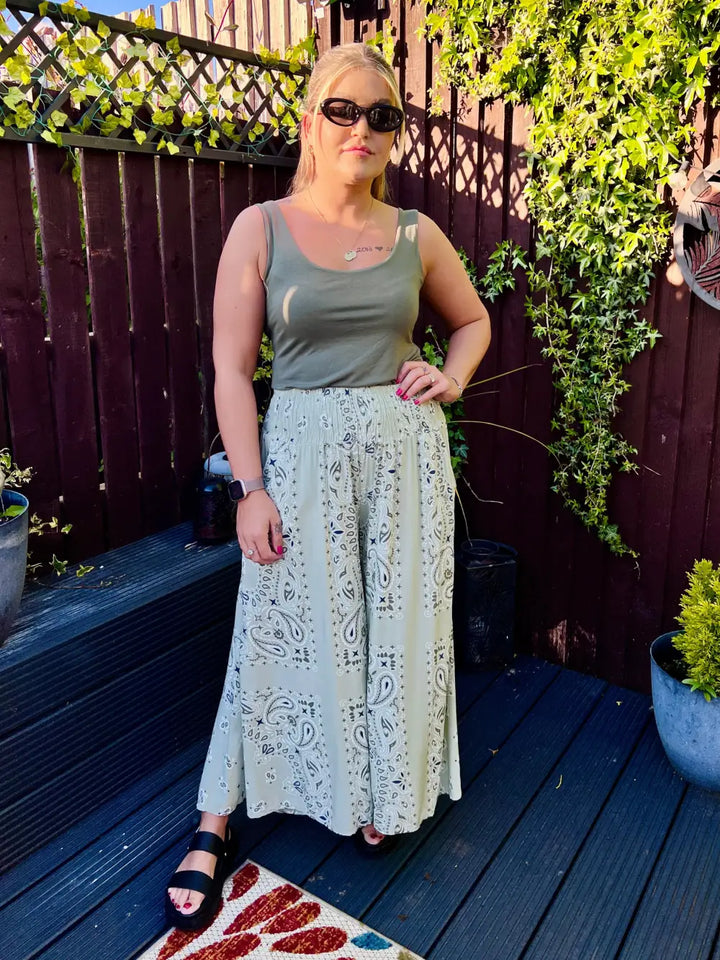 Rhea Bandana Wide Leg Trousers SAGE