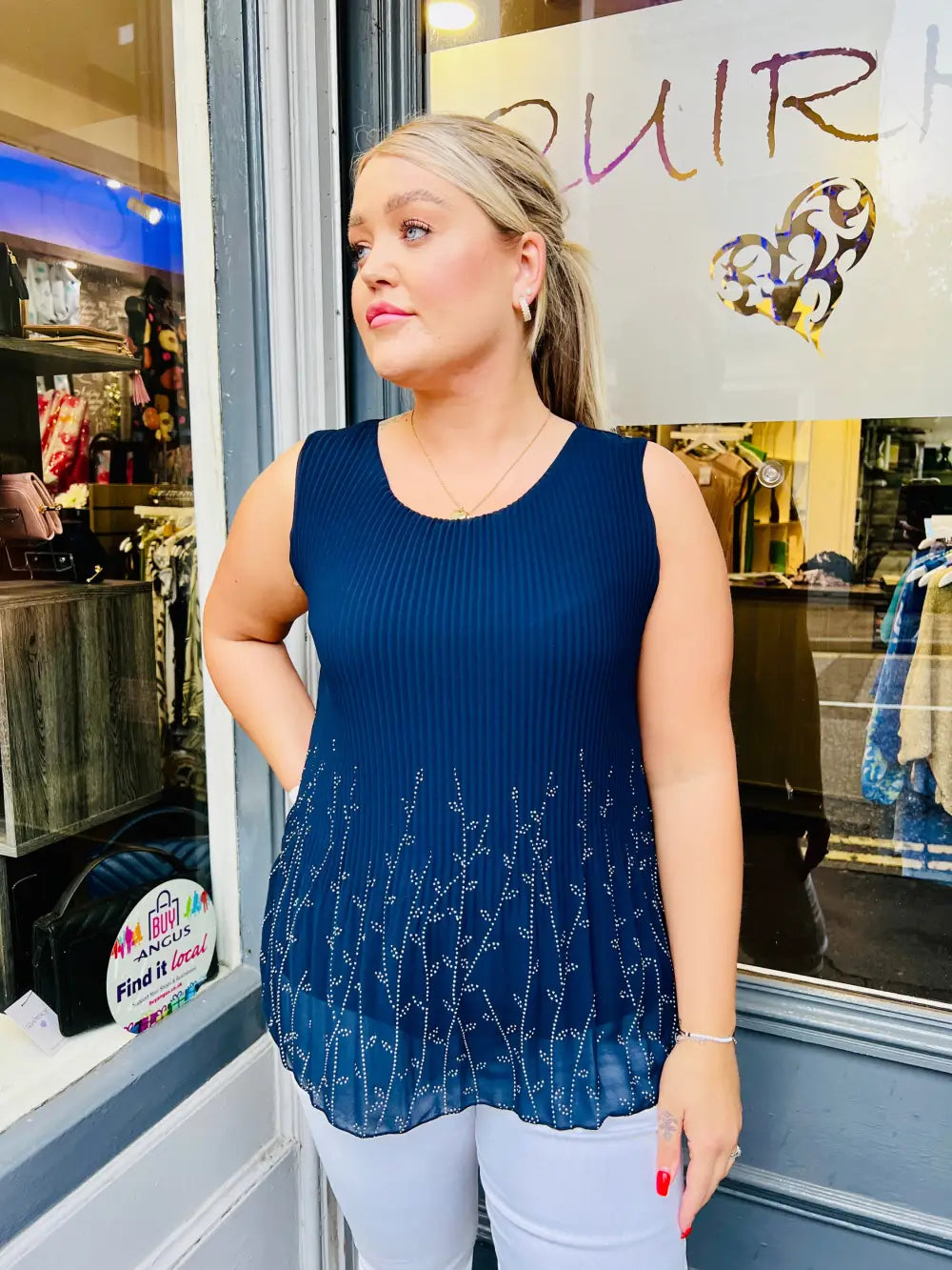Rhea Sparkle Pleated Chiffon Top NAVY - Blouse