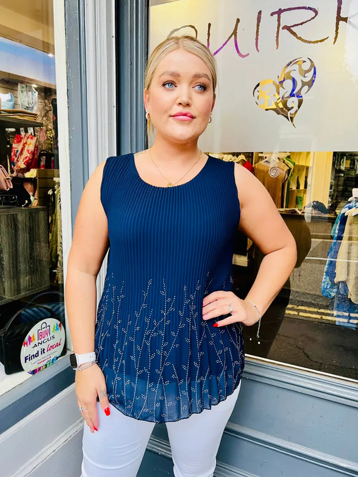 Rhea Sparkle Pleated Chiffon Top NAVY - Blouse