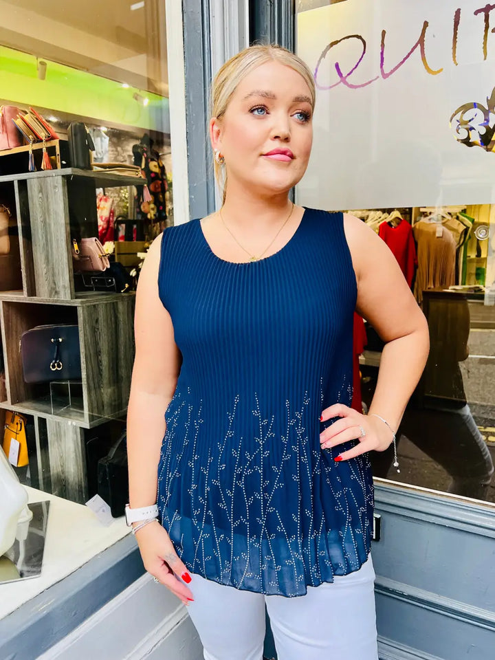 Rhea Sparkle Pleated Chiffon Top NAVY - Blouse