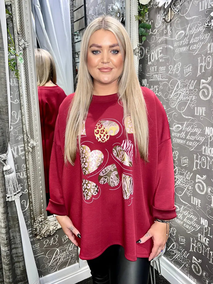 Rhianna Foil Heart Top WINE